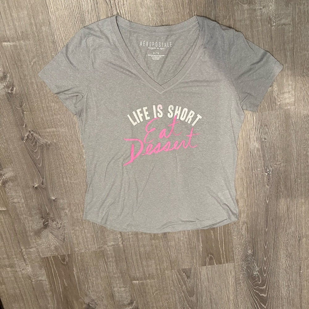 Aeropostale Heather Gray Tee with Pink and White Graphic NWOT